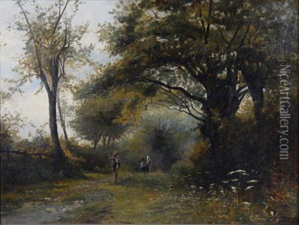 Figures Picking Wood By A Stream Oil Painting - George Vicat Cole