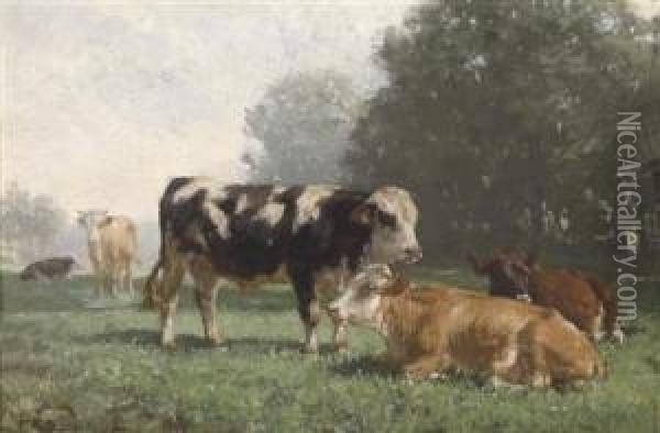 Cows Resting In The Pasture Oil Painting - Friedrich Johann Voltz