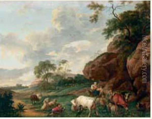 Le Repos Des Bergers Oil Painting - Johannes, Jacobus Janson