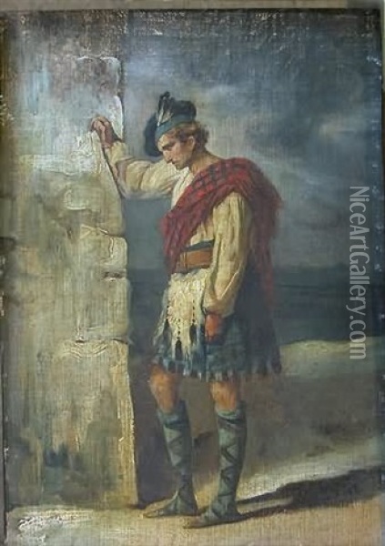 Portrait Of Scottish Guardsman Oil Painting - Richard Parkes Bonington