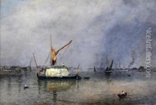 Hay Barge On The Thames Near Greenwich Oil Painting - George Augustus Williams