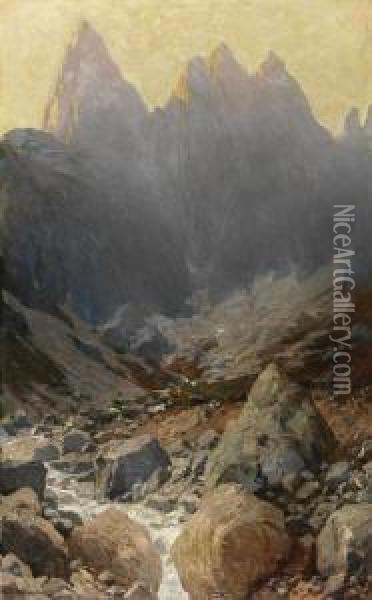 Die Muhlsturzhorner Am Hirschbuhl, Ramsau Oil Painting - Albert Stagura