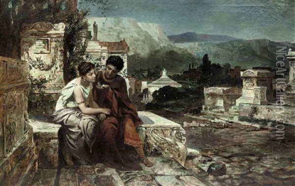 A Night In Pompeii Oil Painting - Emmanuel Oberhauser