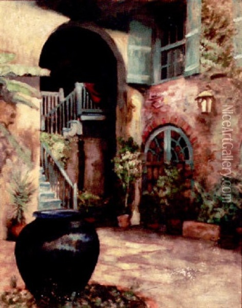 Old Brulatour Courtyard Oil Painting - C. Bennette Moore