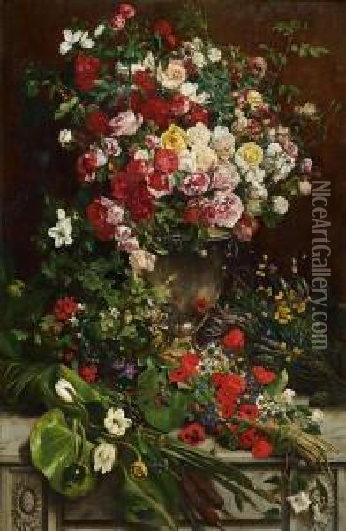 Hommage An Die Koniginder Blumen Oil Painting - Charles Verlat