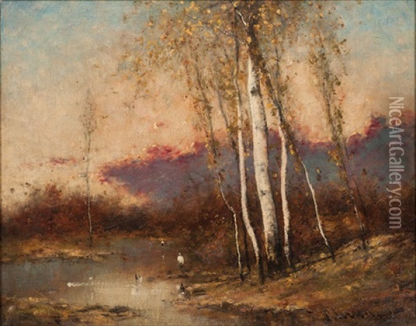 Fall Landscape With Stream Oil Painting - John Francis Murphy