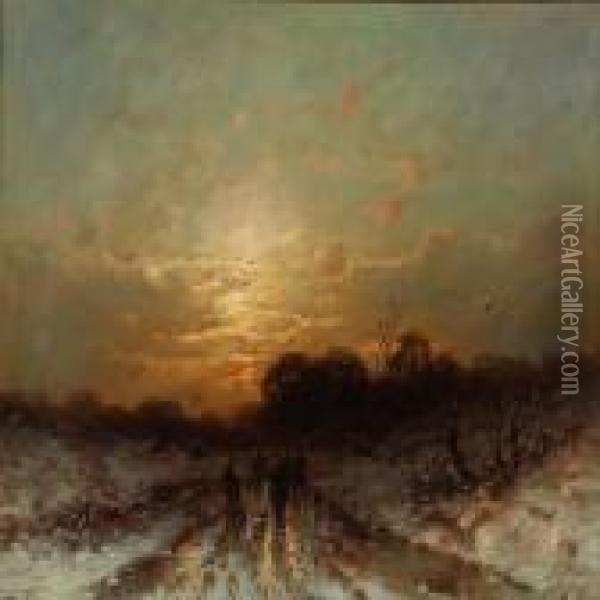 Hunting Scene Outside Munich An Early Morning Oil Painting - Desire Tomassin