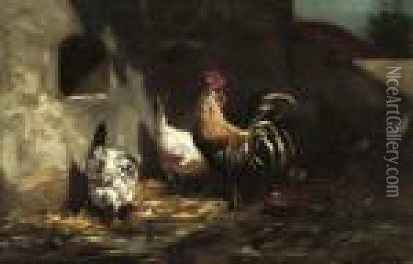 Poultry Feeding In The Farmyard Oil Painting - Charles Emile Jacque