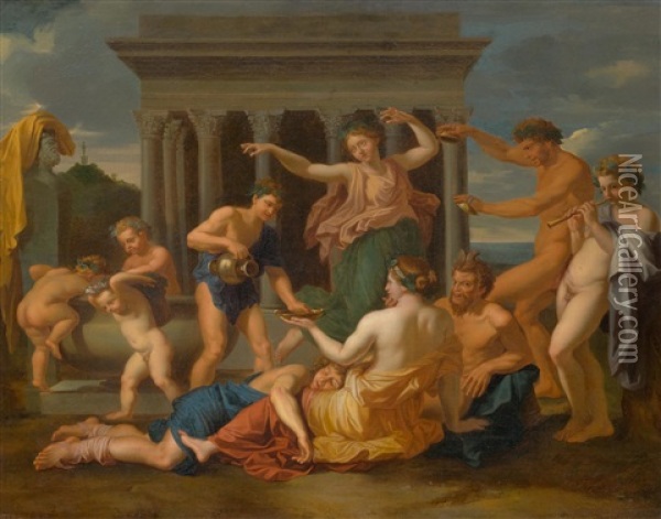 Bacchanal Before A Temple Oil Painting - Nicolas Poussin