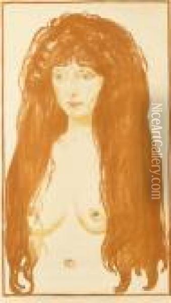 Woman With Red Hair And Green Eyes. The Sin Oil Painting - Edvard Munch