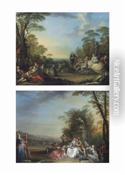 A Fete Champetre (+ A Fete De Vigne; Pair) Oil Painting - Jacques Sebastien Le Clerc