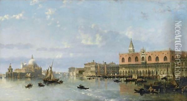 View Of The Doge's Palace And The Piazzetta, Venice, With Santa Maria Della Salute To The Left Oil Painting - David Roberts