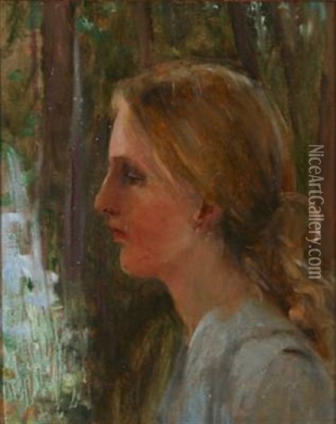 Portrait Of A Young Woman Oil Painting - Emilia Loenblad
