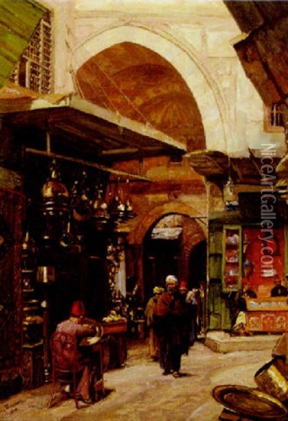 In The Bazaar Oil Painting - Georg Macco