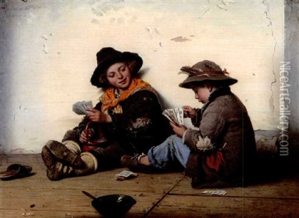 Zwei Strassenjungen Beim Kartenspiel Oil Painting - Antonio Ermolao Paoletti