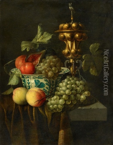 Fruit Still Life With A Columbine Cup Oil Painting - Johannes Hannot