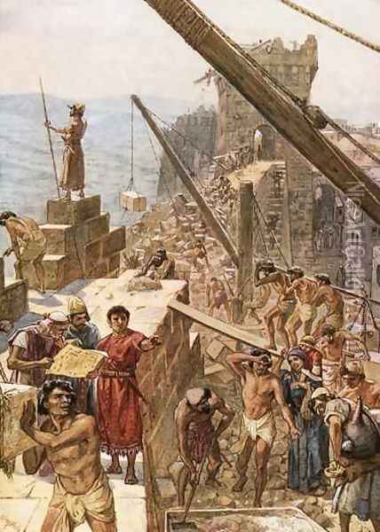 Rebuilding the wall of Jerusalem under Nehemiah Oil Painting - William Brassey Hole