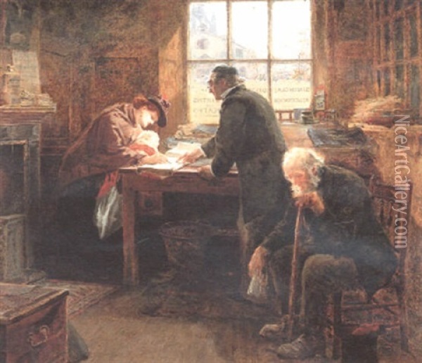 The Parish Registrar Of Births And Deaths Oil Painting - Ralph Hedley