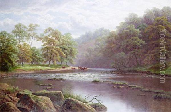 Cattle Watering Oil Painting - William Mellor
