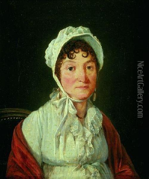 Portrait De Jeune Femme Au Chle Rouge Oil Painting - Francois Sablet