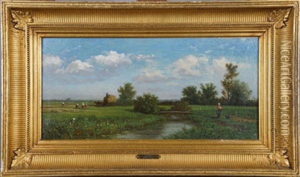 Paysage De Campagne Anime (date 76) Oil Painting - Louis Robbe