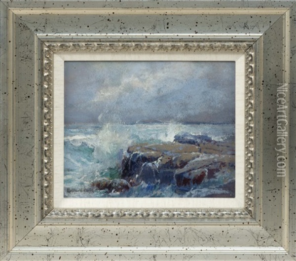 Surf Crashing Over The Rocks Oil Painting - Arthur Vidal Diehl