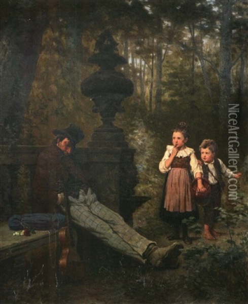 Der Entdeckt Landstreicher Oil Painting - Albert Conrad