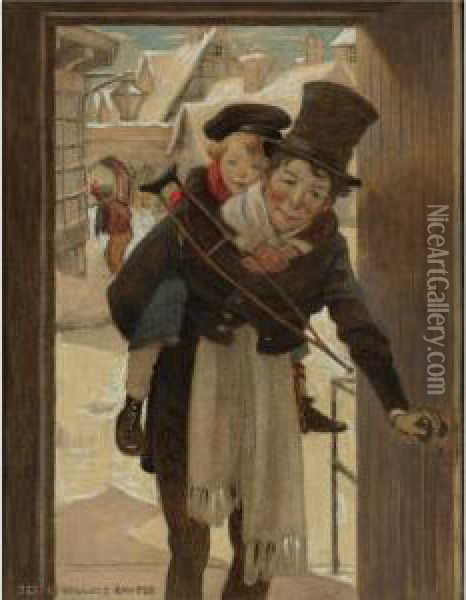 Study For Tiny Tim And Bob Cratchit On Christmas Day Oil Painting - Jessie Wilcox-Smith