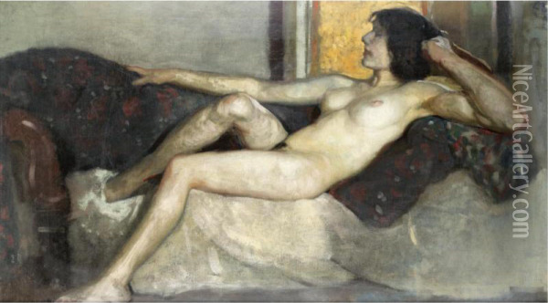 Study Of A Seated Nude Oil Painting - Eric Harald Macbeth Robertson