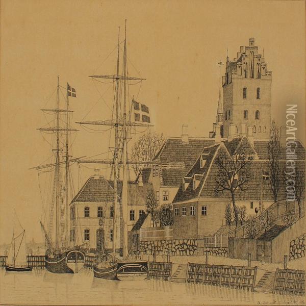 Harbour Scenery From Middelfart Oil Painting - Christian Behrens