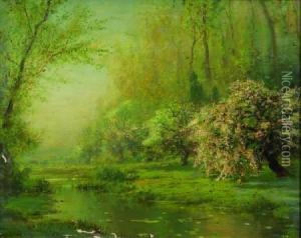 Orchard In Bloom Oil Painting - Arthur Parton