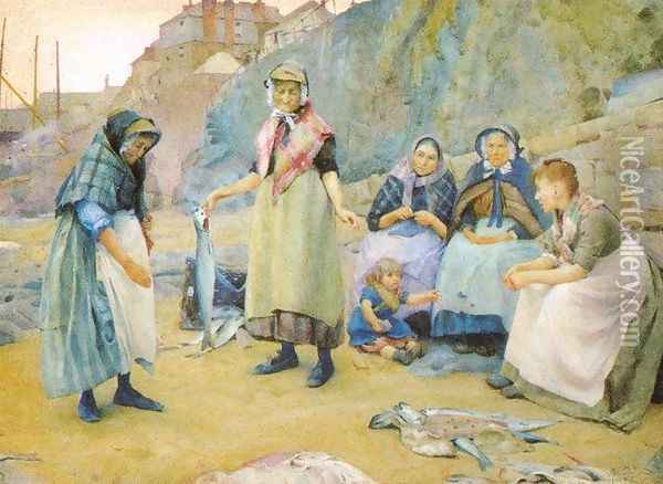 Sharing Fish Oil Painting - Thomas Cooper Gotch