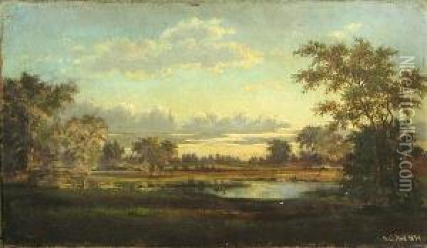 An Extensive Landscape With A River In The Foreground Oil Painting - Henry Chapman Ford