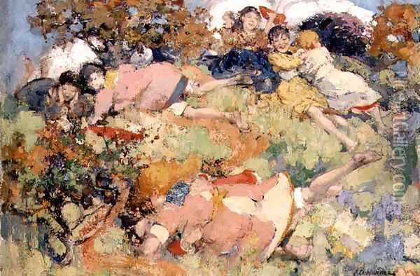Children at Play Oil Painting - Edward Atkinson Hornel