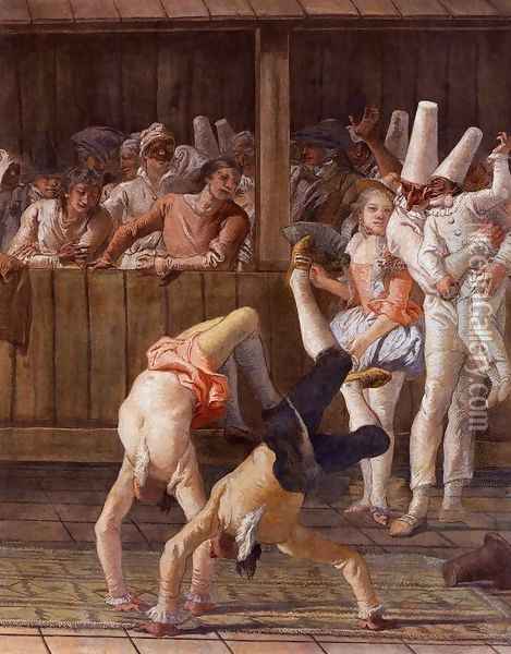 Pulcinella and the Tumblers Oil Painting - Giovanni Domenico Tiepolo
