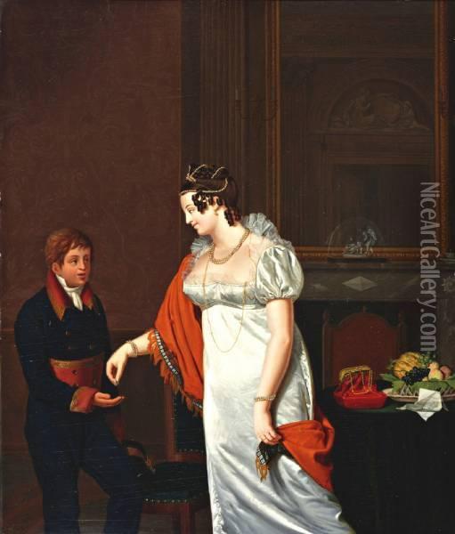 Elegante Dame En Huisknecht Oil Painting - Jan Lodewyk Jonxis