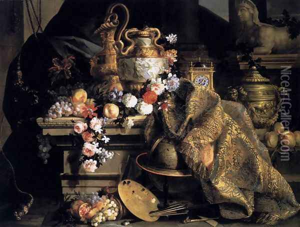 Still-Life of Flowers and Fruits 1665 Oil Painting - Jean-Baptiste Monnoyer