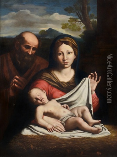 Sacra Famiglia Oil Painting - Giovanni Battista Salvi (Il Sassoferrato)