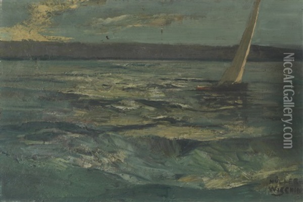 Bewegter See Mit Segelboot Oil Painting - Anton Mueller-Wischin