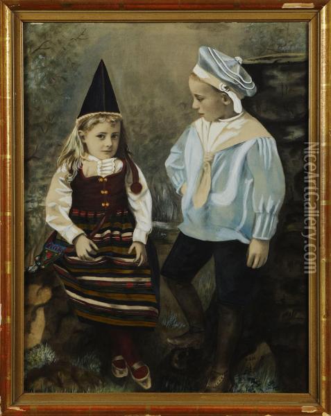 Rattviksflicka Och Sjomanspojken Oil Painting - Carl-Gustaf Hellqvist