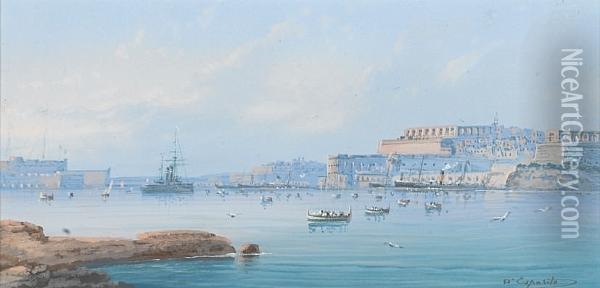 Harbour Scenes, Valletta, Malta Oil Painting - Vincenzo D Esposito
