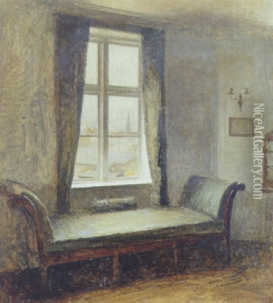 Interior Med Louis Xvi Baenk Foran Vinduet Oil Painting - Peter Vilhelm Ilsted