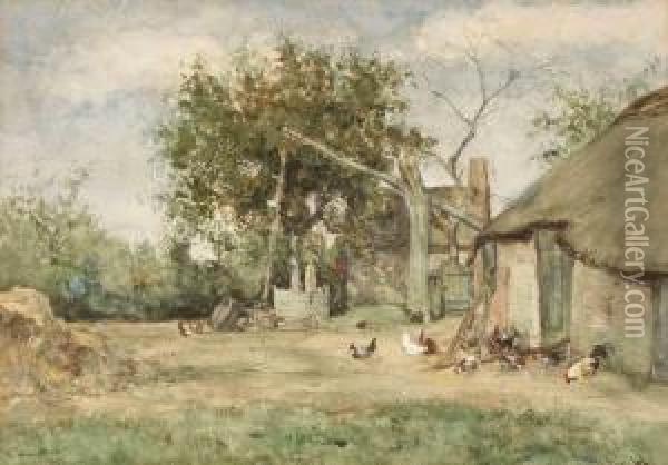 Chicken At The Farm, Calmpthout, Belgium Oil Painting - Willem Roelofs