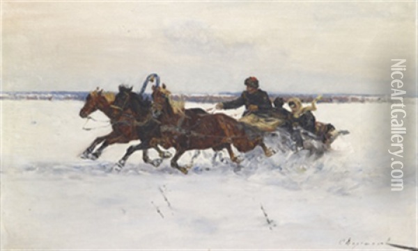 Through The Snow Oil Painting - Sergei Semyonovich Voroshilov