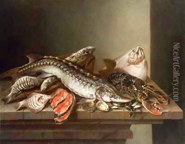 Still Life of Fish on a Table Oil Painting - Isaac Van Duynen