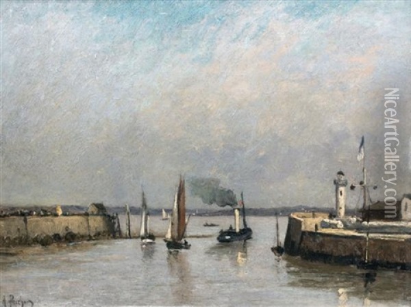 Vue D'un Port Oil Painting - Albert Porcher