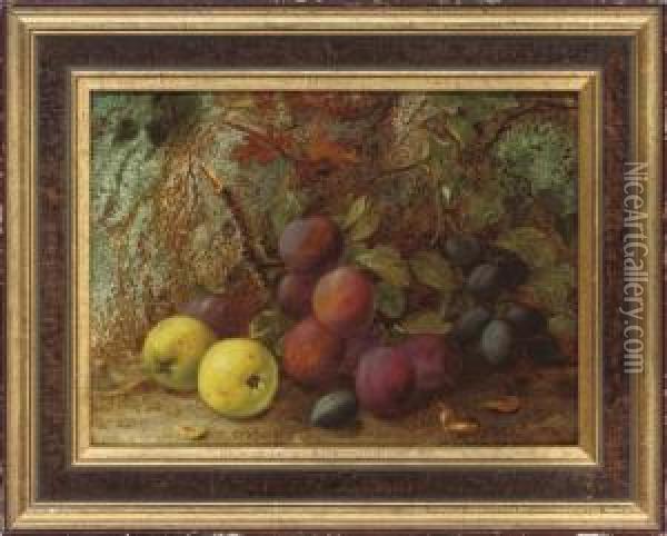 Quinces, Plums And Damsons, On A Mossy Bank Oil Painting - Vincent Clare