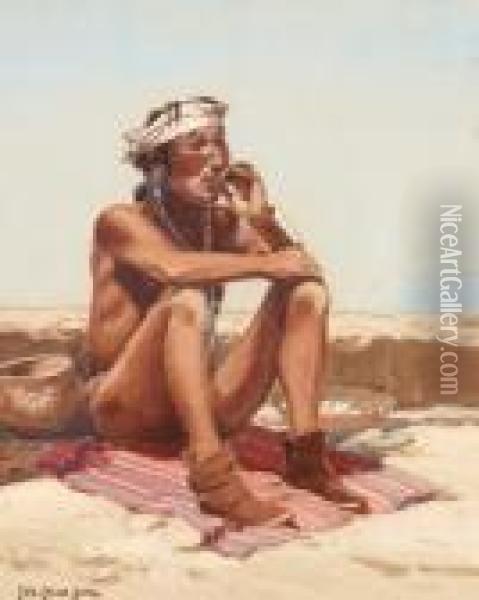 Smoking Indian Oil Painting - Carl Oscar Borg
