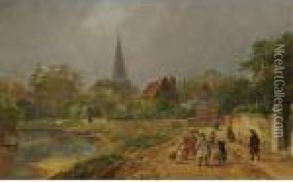 Going To Church - A Spring Morning In England Oil Painting - Jasper Francis Cropsey