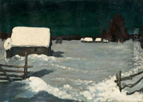 Winter Landscape Oil Painting - Nikolai Mihailovits Fokin